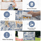 Area Rugs Living Room Rug - 4x6 Washable Modern Abstract Soft Neutral Non-Slip Carpet Large Indoor Floor Thin Carpets for Bedroom Dining Room Farmhouse Nursery Home Office Blue Gray