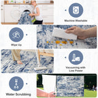 PLHXFR Area Rug Living Room: 4x6 Abstract Washable Carpet Blue Gray