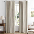 MIULEE 100% Blackout Linen Curtains for Bedroom, Stone Solid Luxury Decor Thermal Insulation Room Darkening Drapes for Living Room Nursery Back Tab Rod Pocket 42 x 90 Inches, 2 Panels