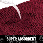 Smiry Dog Door Mat for Muddy Paws, Absorbent Dirt Trapper Non Slip Quick Dry Washable Chenille Mat for Mud Dogs, Entry Rug for Indoor and Outdoor (24x16 Inches, Burgundy and White)