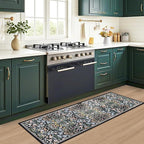 Runner Rug for Entryway: 2.6x8 Kitchen Rugs Non Slip Washable Ultra-Thin Soft Floral Carpet Indoor Stain Resistant Carpets for Hallway Bedroom Kitchen Laundry Bathroom Dorm Dark Black