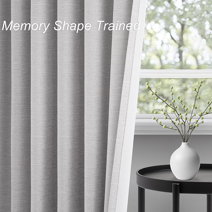 Linen Blackout Curtains & Drapes 92 Inches Long 2 Panels Set for Sliding Glass Doors Modern Pleated Linen Blend Heavy Floor to Ceiling Large Window Drapes 70 Inch Extra Wide(70"Wx92"Lx 2 Grey)