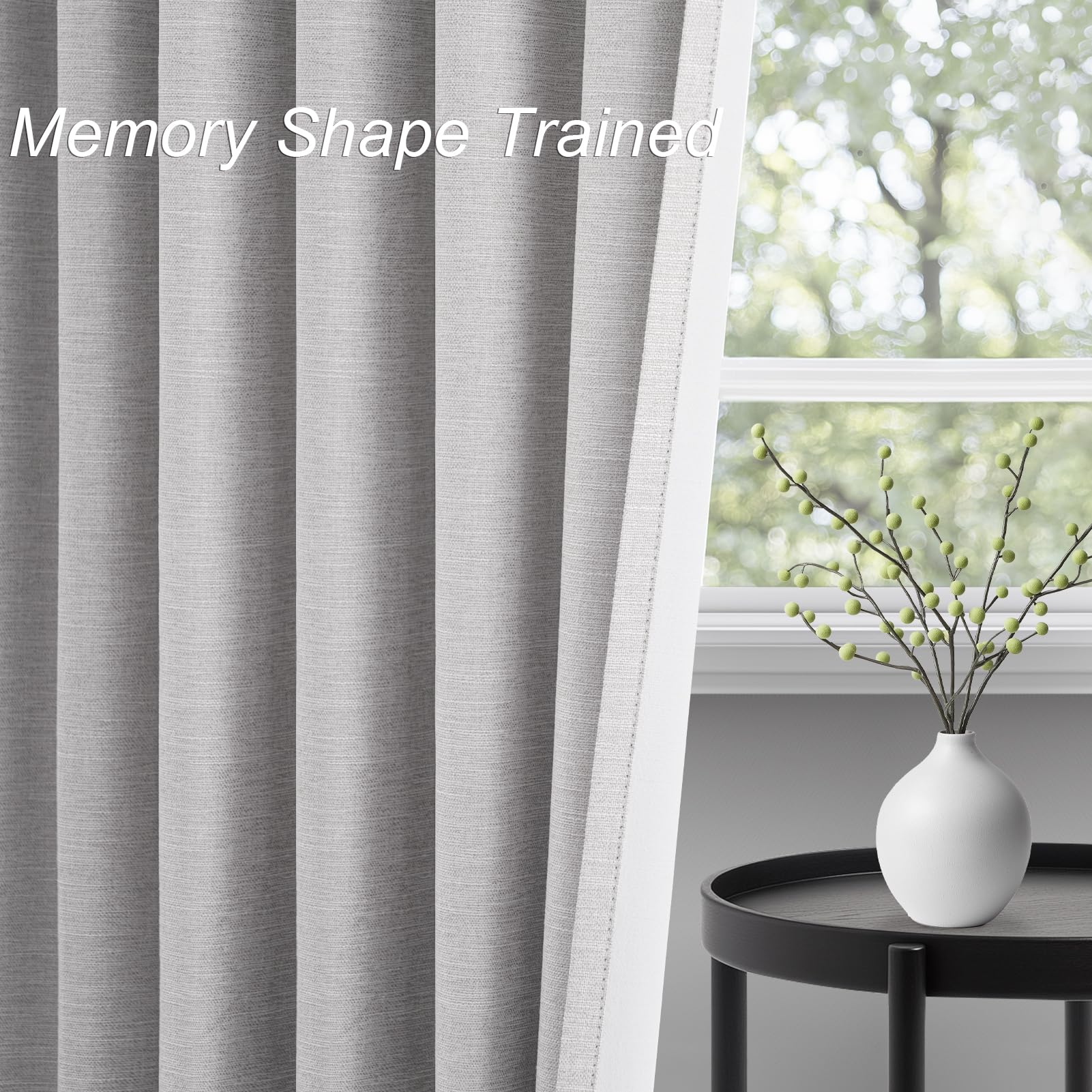 Topfinel 102 Inches Long Custom Blackout Linen Curtains, Gray Soundproofing Pinch Pleated Noise Cancelling Curtains with Pin Hooks for Traverse Rods, Burlap Drapes 2 Panels for Living Room Bedroom