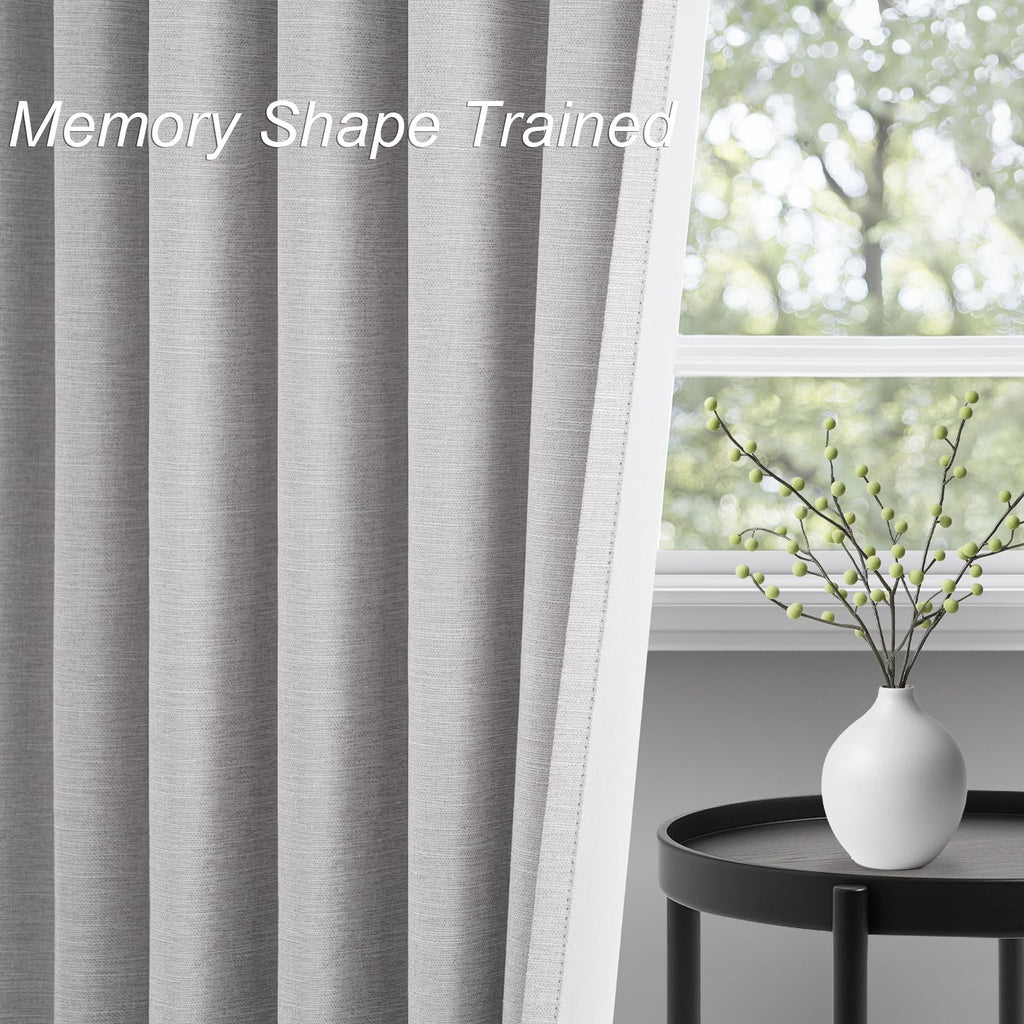 Linen Blackout Curtains & Drapes 92 Inches Long 2 Panels Set for Sliding Glass Doors Modern Pleated Linen Blend Heavy Floor to Ceiling Large Window Drapes 70 Inch Extra Wide(70"Wx92"Lx 2 Grey)