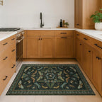 Dark Green Rug for Entryway Indoor- 3x6 Large Washable Kitchen Rug, Non Slip Insect & Floral Pattern Carpet for Entry Way, Mudroom, Vintage Stain Resistant Indoor Décor
