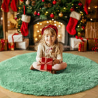 Amdrebio Sage Green Round Rug 4Ft for Bedroom Aesthetic, Fluffy Furry Circle Rugs for Nursery, Classroom, Teen Boys, Baby Kids Room Decor, Cute Shaggy Area Rug for Dorm, Fuzzy Plush Light Mint Carpet
