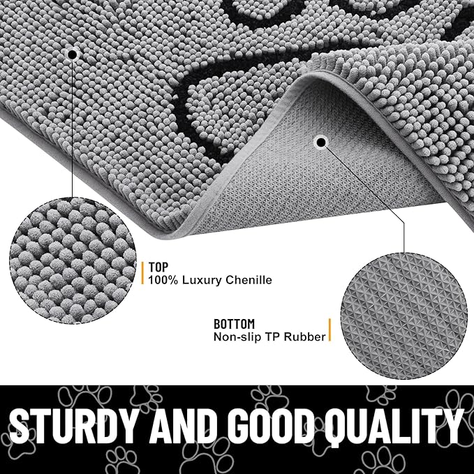 Smiry Dog Door Mat for Muddy Paws, Absorbent Non Slip Dirt Trapper, 59x35