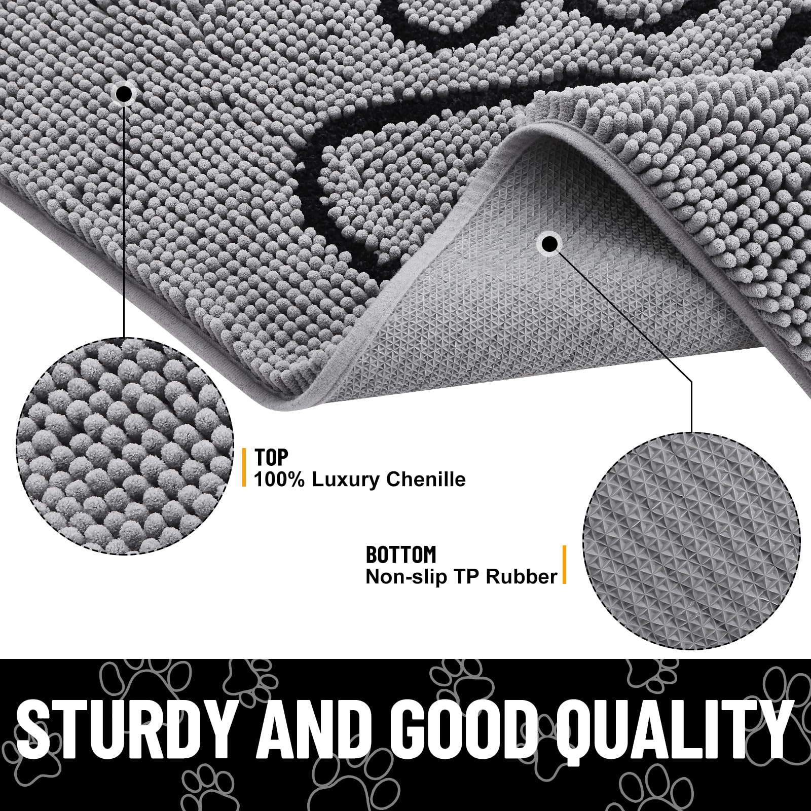 Smiry Dog Door Mat for Muddy Paws, Absorbent Non Slip Dirt Trapper, 45x27