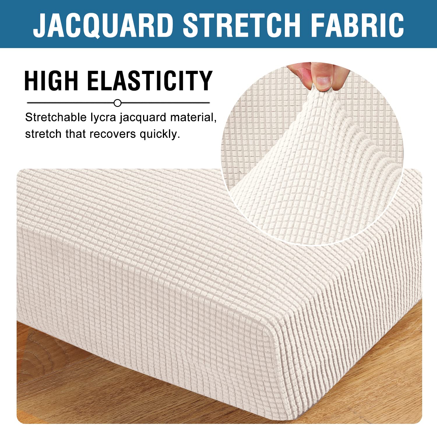 H.VERSAILTEX Stretch Couch Cushion Covers Individual Seat Sofa Chair Slipcovers Cushion Protector Cover Featuring Jacquard Textured Twill Fabric(1 Cushion Chair Cover, Ivory)