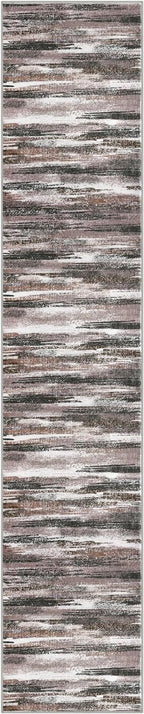 Lansny Modern Abstract Runner Rug 2.6x14, Dark Light Brown White Washable Long Kitchen Runner Non-Slip Soft Hallway Rug Runner Thin Print Faux Wool Carpet for Entryway Bedroom Laundry Room Indoor