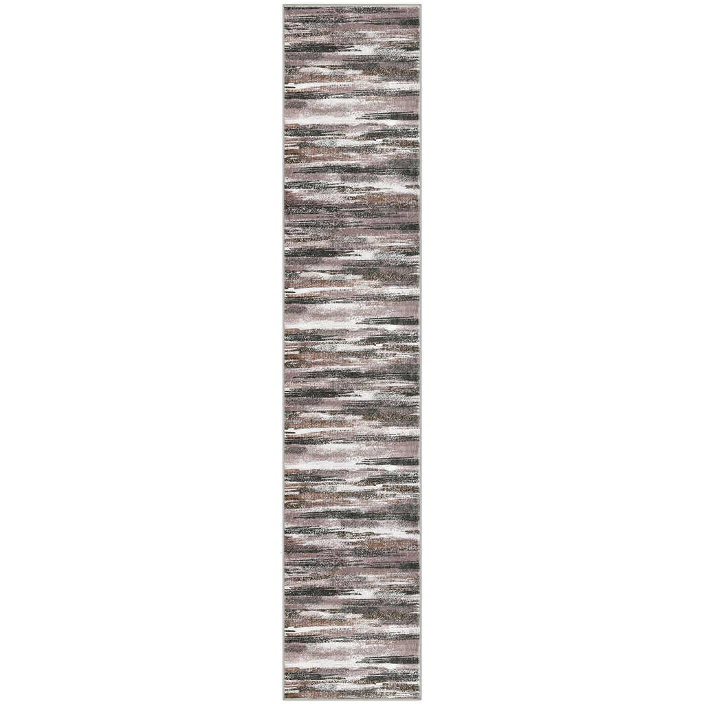 Lansny Modern Abstract Runner Rug 2.6x14, Dark Light Brown White Washable Long Kitchen Runner Non-Slip Soft Hallway Rug Runner Thin Print Faux Wool Carpet for Entryway Bedroom Laundry Room Indoor