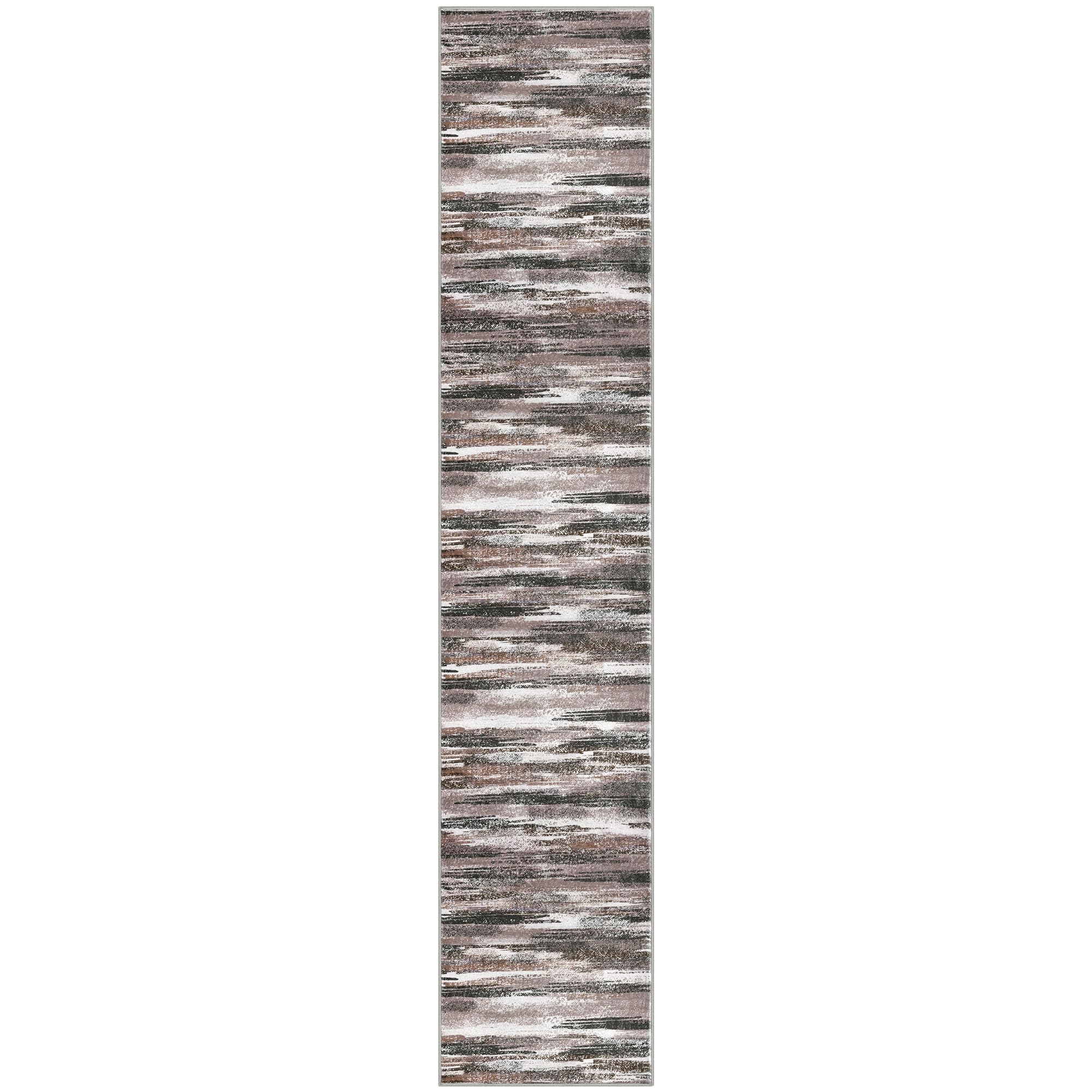 Lansny Modern Abstract Runner Rug 2.6x14, Dark Light Brown White Washable Long Kitchen Runner Non-Slip Soft Hallway Rug Runner Thin Print Faux Wool Carpet for Entryway Bedroom Laundry Room Indoor