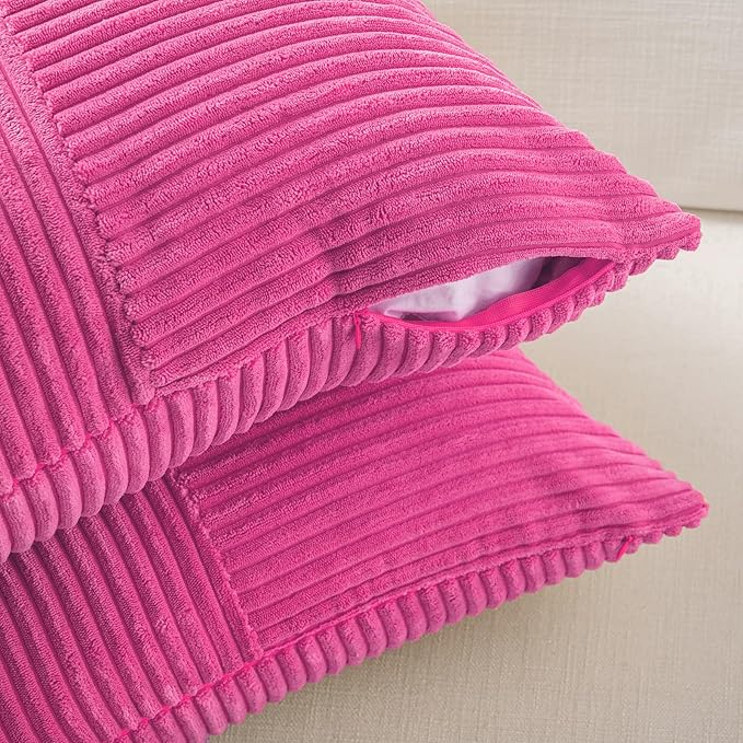 Fancy Homi 2 Packs Hot Pink Euro Decorative Throw Pillow Covers 26x26 Inch for Couch Bed Sofa, Rustic Farmhouse Boho Home Decor, Soft Corss Corduroy Patchwork Textured Square Cushion Case 66x66 cm