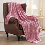Exclusivo Mezcla Fuzzy Large Fleece Throw Blanket for Couch, Mixed Deep Red