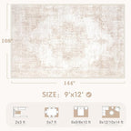 Area Rug 9x12 Vintage Rugs: Large Washable Living Room Rug Retro Medallion Distressed Soft Low Pile Non-Slip Rugs Indoor Floor Carpet for Bedroom Dining Table Office (Beige/Brown,9'x12')
