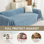 MYSKY HOME Couch Cover Sofa Covers, Sectional Couch Covers for 3 Cushion Couch Sofa, Chenille Sofa Slipcovers, Futon Covers, Machine Washable, Soft Furniture Protector for Kid, 91" x 134", Blue