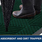 Smiry Front Door Mat Outside Entrance, Heavy Duty Sturdy Natural Rubber Doormat, Trap Dirt and Moisture, Easy Clean Low Profile Mats for Indoor Outdoor Entry, Irregular Triangle (29.5x17, Deep Green)