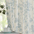 jinchan Linen Floral Curtains 96 Inch Length for Living Room Bedroom Light Filtering Farmhouse Peony Flower Drapes Rustic Window Curtain Set Rod Pocket Back Tab 2 Panels Blue