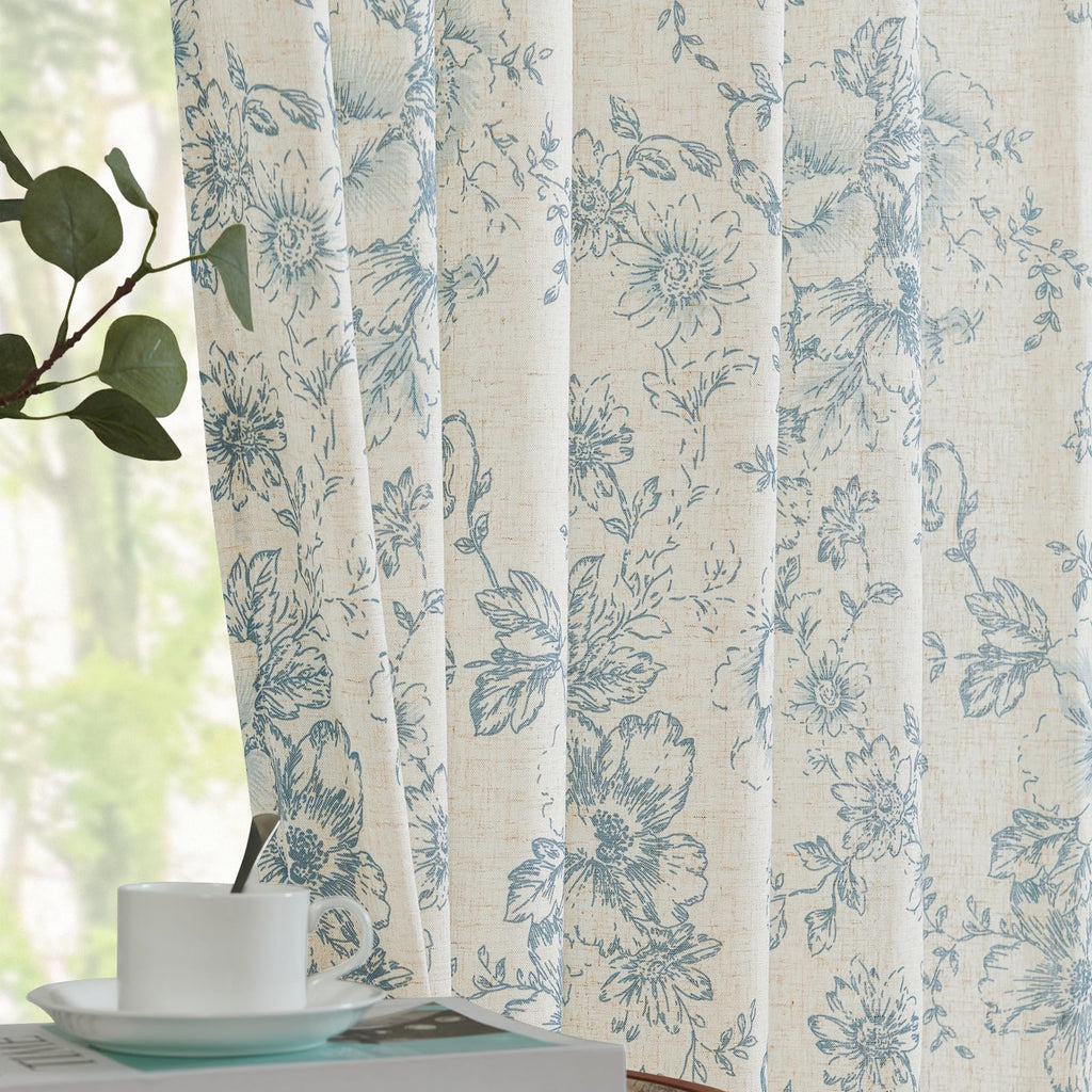 jinchan Vintage Floral Linen Curtains 84 Long for Living Room 2 Panels