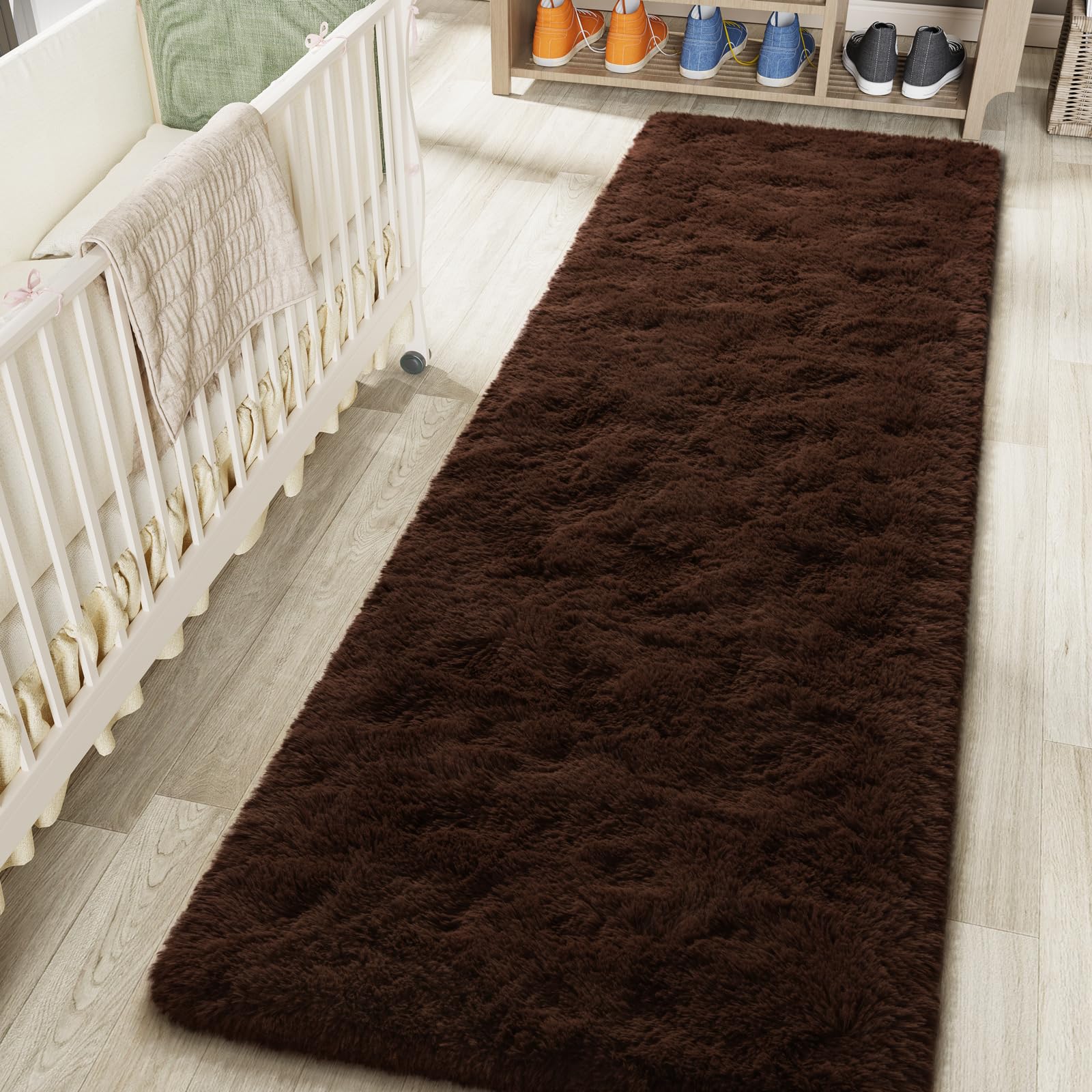 LOCHAS 2x8 Runner Rugs for Hallway, Fluffy Area Rugs for Bedroom, Brown