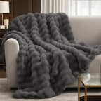 Cozy Bliss Faux Fur Bubble Throw for Couch, Fuzzy Soft Plush Thick Blanket for Sofa Bed Gift, 50x60 Inches Charcoal Grey