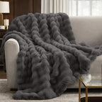 Cozy Bliss Faux Fur Bubble Throw for Couch, Fuzzy Soft Plush Thick Blanket for Sofa Bed Gift, 50x60 Inches Charcoal Grey