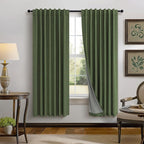 Pitalk Olive Green Blackout Curtains 63 Inch Length 2 Panel for Boys Bedroom Kids Nursery Decorative Linen Room Darkening Grass Forest Green Curtains Sound Draft Cold Heat Light Blocking Retro Vintage