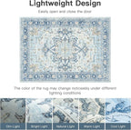 Lofus 3x5 Area Rugs for Entryway, Machine Washable Small Living Room Area Rug, Low Pile Non-Slip Rugs for Bedroom, Kitchen, Home Office, Vintage Oriental Print Rug, Blue Gold