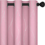 Deconovo Short Blackout Curtain, Pink Curtain, Thermal Insulated Soundproof Grommet Drapes, Wave Line Dot Foil Print, 38 x 54 Inch, 2 Panels, Machine‑Washable Window Panel for Small Windows Kitchne
