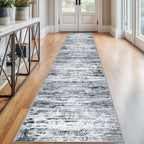 Lansny Modern Abstract Runner Rug 2.6x12, Black Grey White Washable Long Kitchen Runner Non-Slip Soft Hallway Rug Runner Thin Print Faux Wool Carpet for Entryway Bedroom Laundry Room Indoor Home Decor