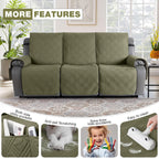 TAOCOCO 100% Waterproof Recliner Sofa Cover, Non Slip Split Couch Covers for Reclining Couches with Straps, Washable Reclining Sofa Cover Furniture Protector for Kids Pets(3 Seater, Green)