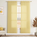 Nanspring Yellow Linen Curtains 80 Inches Long for Bedroom Back Tab Light Filtering Privacy Sheer Yellow Curtain Modern Farmhouse Coastal Decor Cotton Textured Gauze Drapes 2 Panel Set 52x80