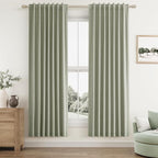 Sage Green 100% Blackout Linen Curtains 72 Inch Length 2 Panels Set for Living Room Bedroom Back Tab Thermal Insulated Black Out Drapes Room Darkening Farmhouse Window Curtains 72 Inches Long