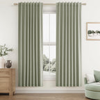 Sage Green 100% Blackout Linen Curtains 72 Inch Length 2 Panels Set for Living Room Bedroom Back Tab Thermal Insulated Black Out Drapes Room Darkening Farmhouse Window Curtains 72 Inches Long