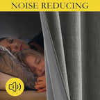 NICETOWN Grizzle Gray Vintage Linen 100% Blackout Curtains for Living Room, Thermal Insulated Curtains 90" Long, Noise Reducing Window Treatment Drapes for Hall Room, 42" Wide Per Panel, Set of 2