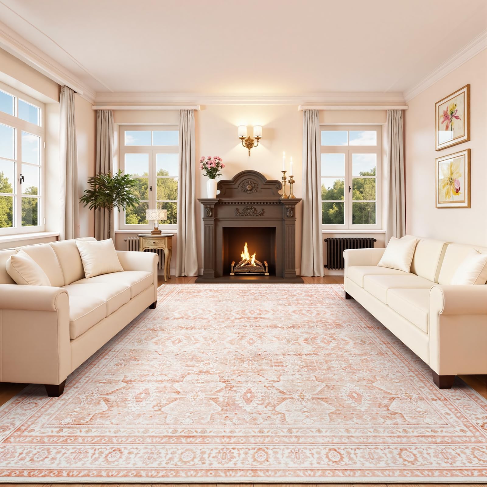 9x12 Area Rugs for Living Room, Pink Washable Non-Slip Large Carpet