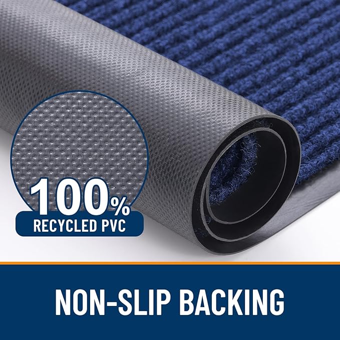 OLANLY Front Door Mat Indoor Outdoor Entrance, Waterproof Heavy Duty Doormat, Fade Resistant, Low Profile, Easy Clean Patio Porch Welcome Floor Mats for Entry, 47x17, Blue