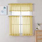 Chyhomenyc Mustard Yellow Sheer Valances for Windows - Light Filtering Small Kitchen Curtains, Short Top Window Treatment Decor for Living Room Bathroom Basement, 42Wx16L inches, 2 Panels