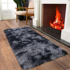 Ultra Soft Runner Rugs for Bedroom Hallways with Upgraded Non-Slip Rubber Backing & Thick Memory Sponge, 2 Packs 2x4 Feet Fluffy Shag Throw Area Rug for Bedside Dorm Tie-dye Dark Grey