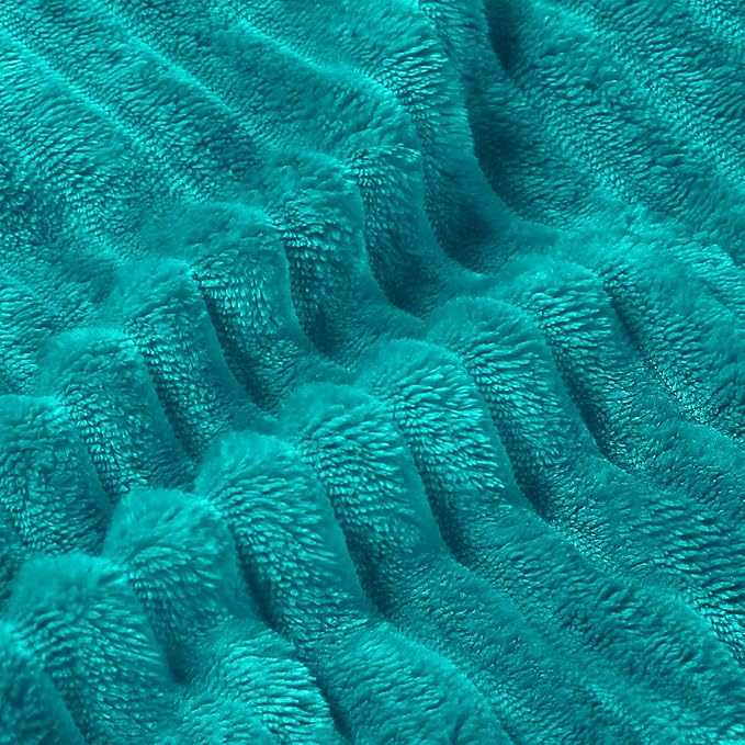 BEDELITE Ribbed Jacquard Ocean Blue Fleece Twin Blanket for Bed, 60x80 Inch