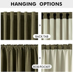 MIULEE 100% Blackout Linen Curtains for Bedroom, Light Olive Green Solid Luxury Decor Thermal Insulation Room Darkening Drapes for Living Room Nursery Back Tab Rod Pocket 42 x 72 Inches, 2 Panels