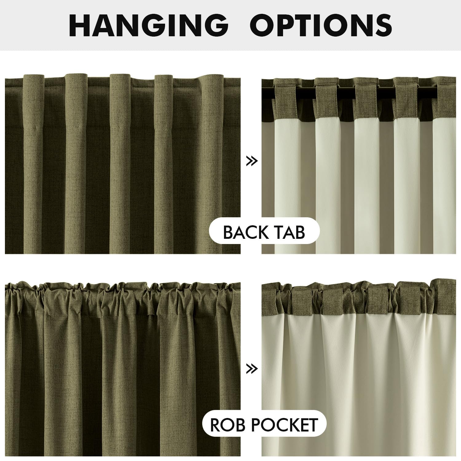 MIULEE 100% Blackout Linen Curtains 42 x 63 Inch Light Olive Green 2 Panels