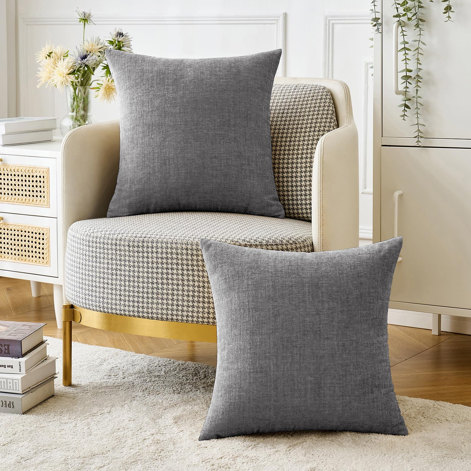 MIULEE Soft Chenille Throw Pillow Covers Dark Gray 18x18 Inch Pack of 2