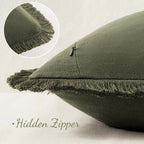 MIULEE Boho Linen Fringe Decorative Throw Pillow Covers Olive Green 20x20