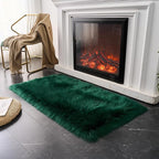 EasyJoy Ultra Soft Fluffy Shaggy Area Rug Faux Fur Rug Chair Cover Seat Pad Fuzzy Area Rug for Bedroom Floor Sofa Living Room (2 x 4 ft Rectangle, Dark Green)