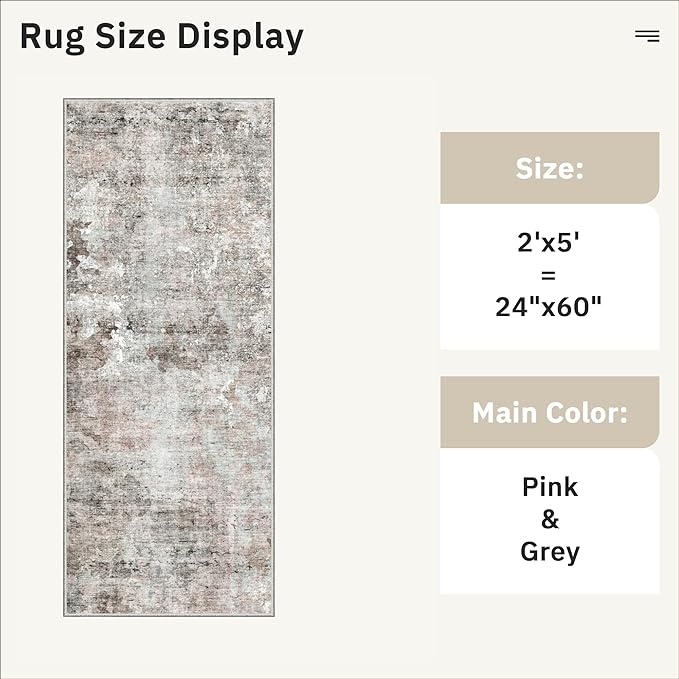 Soalmost Abstratc Runner Rug 2x5 Washable Kitchen Entry Runners Pink/Grey