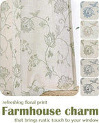 jinchan Linen Curtains Floral Curtains 96 Inch Length for Living Room Bedroom Light Filtering Rod Pocket Back Tab Farmhouse Curtains Flax Linen Texture Window Drapes Set 2 Panels Green on Linen