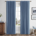 MIULEE 100% Blackout Linen Curtains for Bedroom 42 x 63 Inch Blue 2 Panels