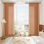 Peach Quartz Linen Curtains 96 Inch Length 2 Panel Set Back Tab Rod Pocket Textured Light Filtering Semi Sheer Boho Aesthetic Burlap Look Drapes for Bedroom and Living Room Decoration 8Ft 52x96 Inch