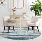 KOZYFLY Modern Abstract Round Area Rug 5Ft, Washable Kitchen Rug Non-Slip Soft Bathroom Circle Rug, Blue Striped Entryway Rugs Print Faux Wool Doormat for Bedside Entrance Bedroom Sink